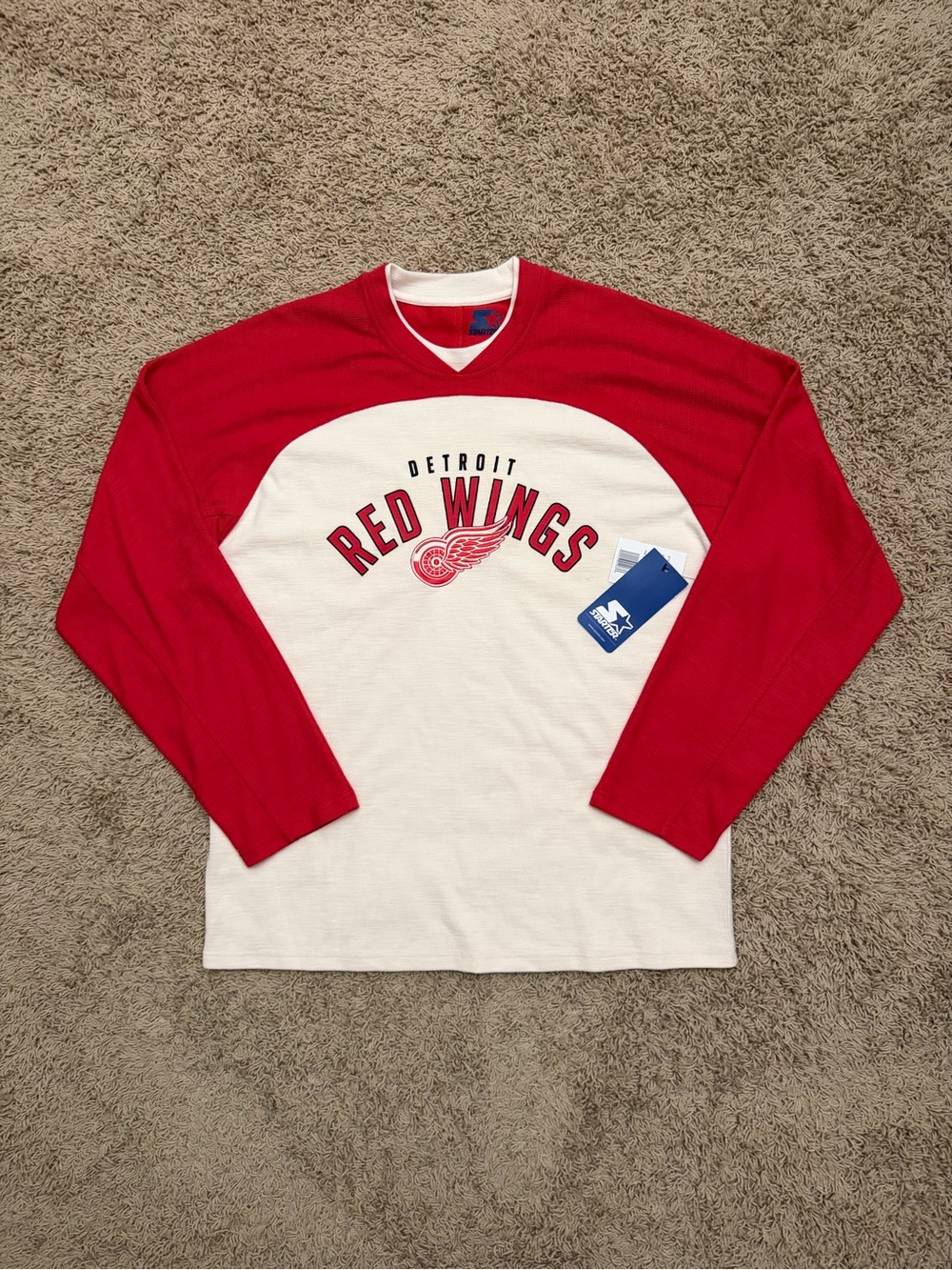 NEW Starter Vintage Style Detroit Red Wings Long Sleeve Raglan Shirt Size Large
